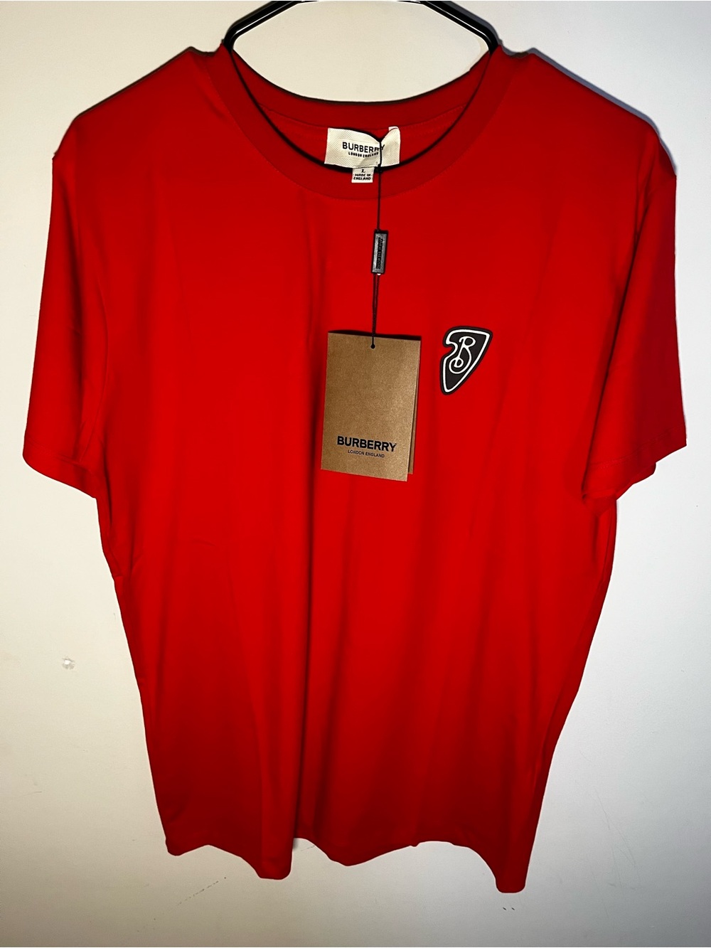 Burberry Red Short Sleeve Crew Tee with Shield Emblem